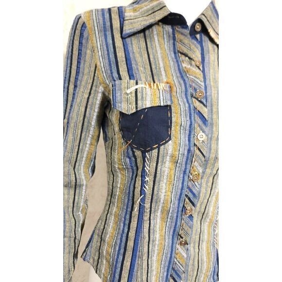NWT - Lucy Paris Button Down Random Thread 100% Cotton Shirt - Size S - Picture 9 of 12